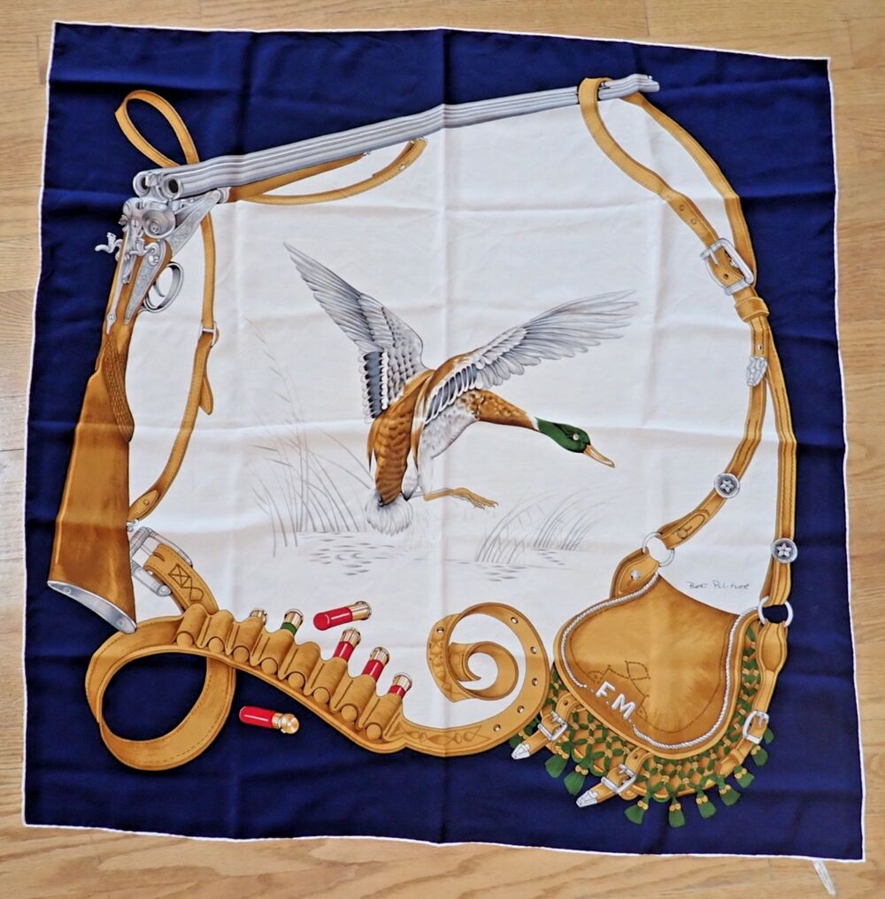 F.M. Bert Pulitzer 100% Pure Silk Duck Hunting Hand Rolled Scarf Made in Italy